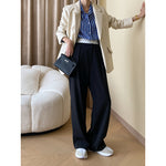 Trendy Stitching Design Early Autumn Office Straight Slimming Wide Leg Pants - QH Clothing