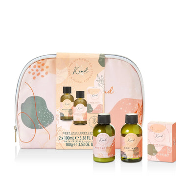 The Kind Edit Co. Kind Cosmetic Bag Gift Set 100ml Body Wash + 100ml Body Lotion + 50g Bath Salts + Cosmetic Bag - Quality Home Clothing| Beauty
